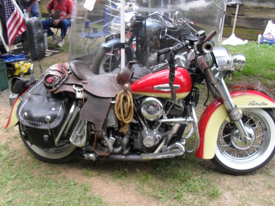 antique Harley with a saddle