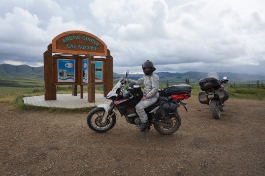 <at the arctic circle on motorcycles>